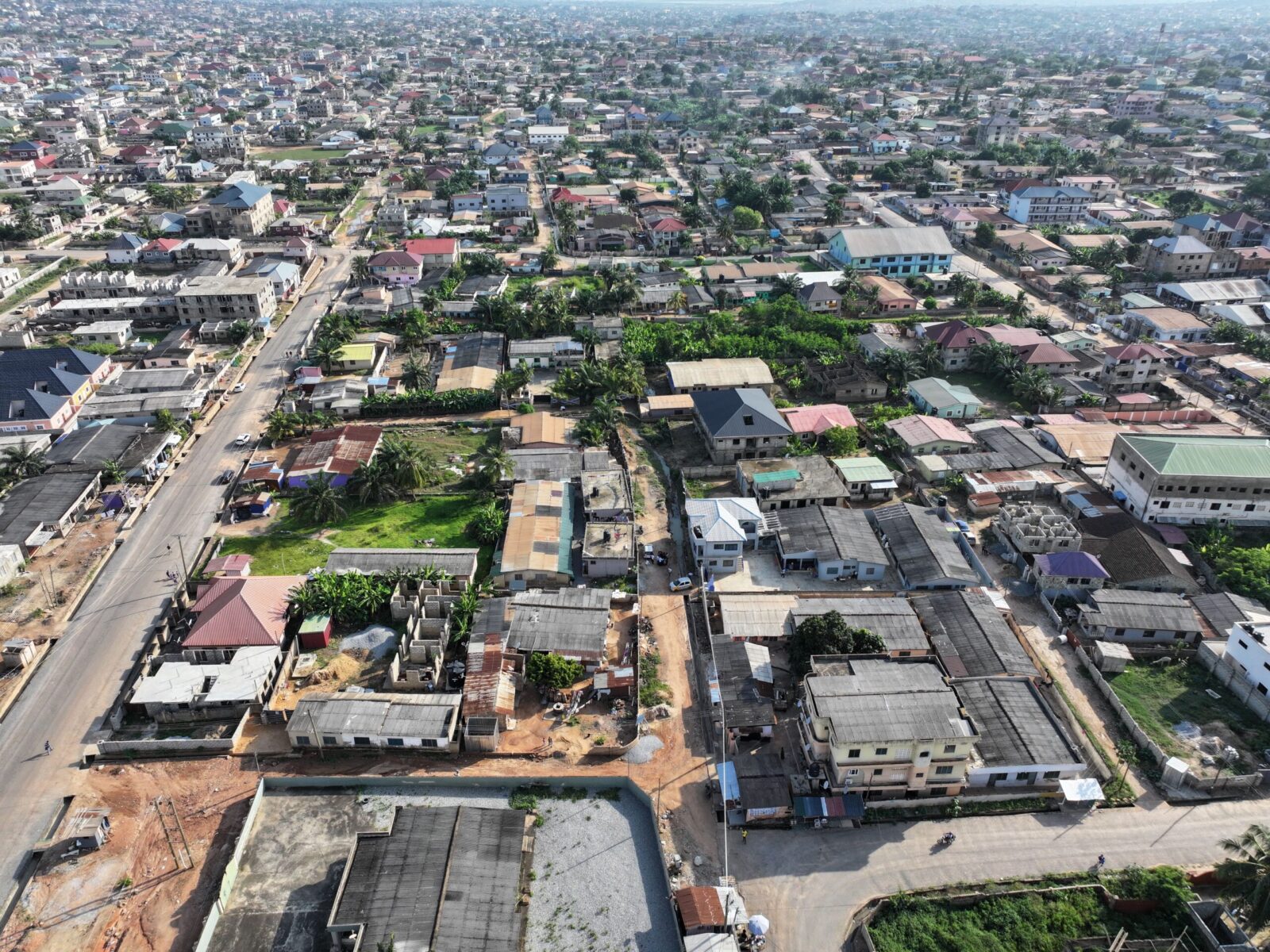 Stunning aerial photo of Sowutoum, Greater Accra Region, Ghana, showcasing urban landscape.